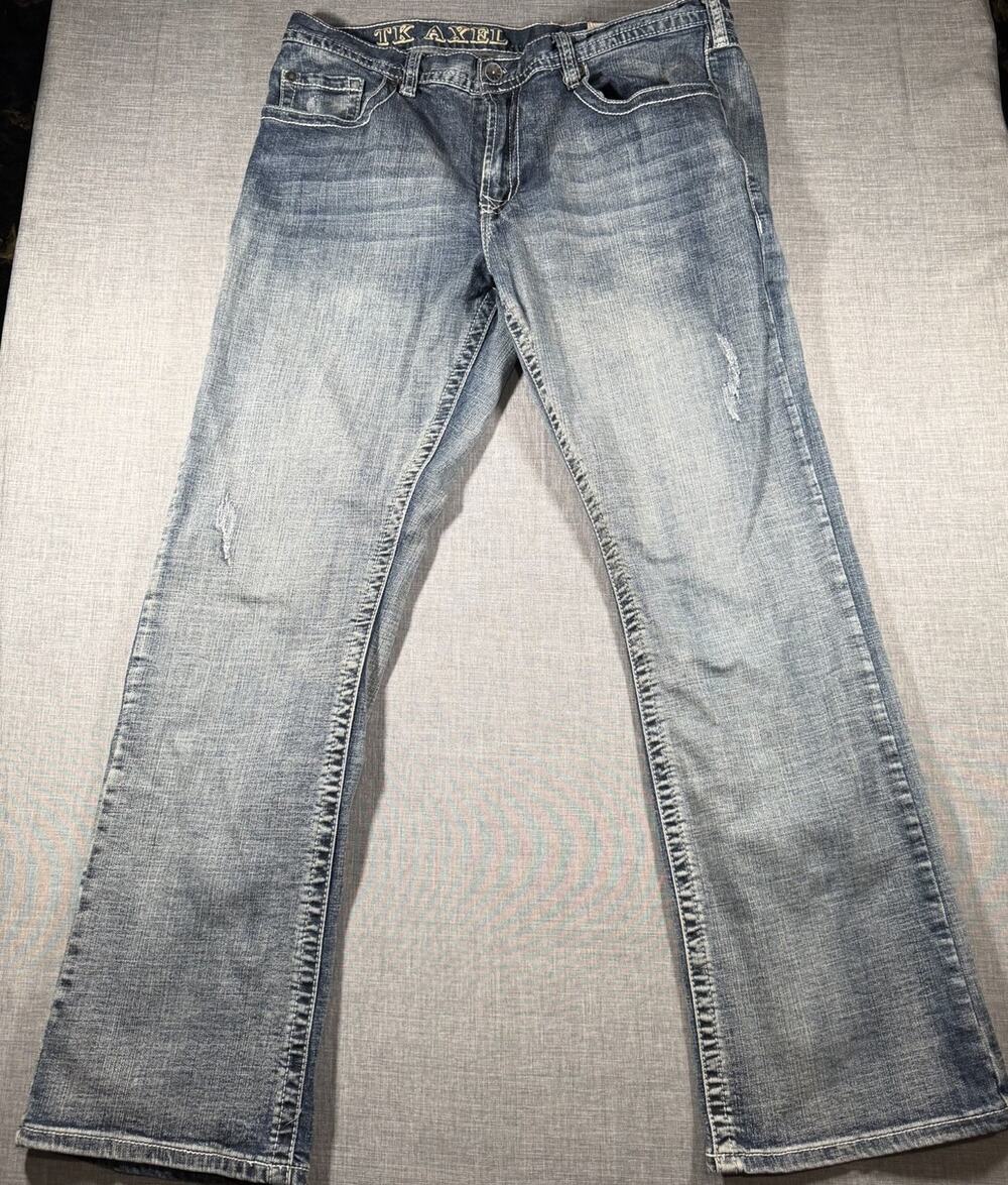 TK Axel Jeans Mens 36x32 Slim Fit Light Wash Blue Stretch Denim Bootcut Pants